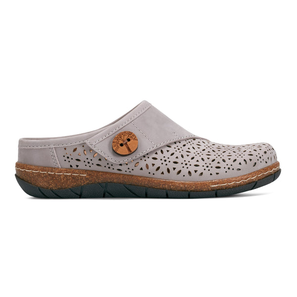 earth shoes Erinn Round Toe Casual Slip-on Flat Clogs Light Gray