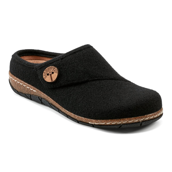 Earth Shoes Ezra Round Toe Casual Slip-on Flat Clogs Black Wool
