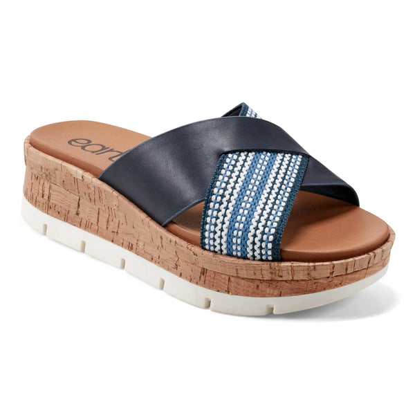 Earth Shoes Finale Casual Slip-On Wedge Platform Sandals Dark Blue