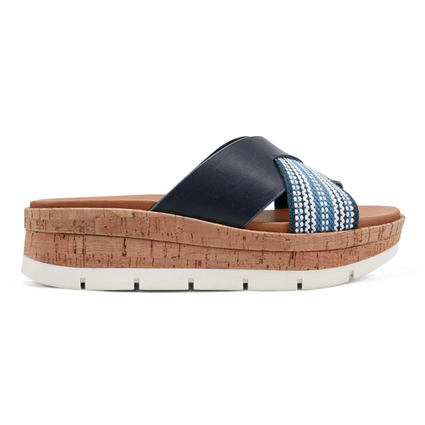 earth shoes Finale Casual Slip-On Wedge Platform Sandals Dark Blue