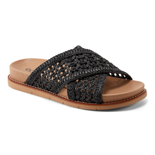 Earth Shoes Flurry Round Toe Slip-on Flat Casual Sandals Black