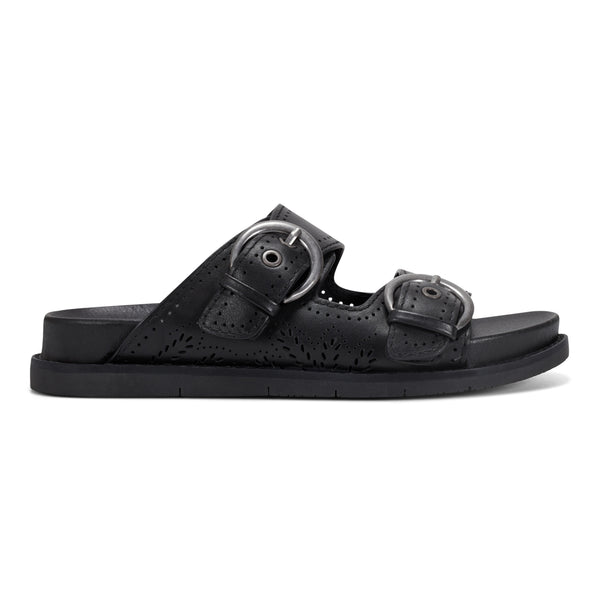 earth shoes Francii Round Toe Casual Slip-on Flat Sandals Black