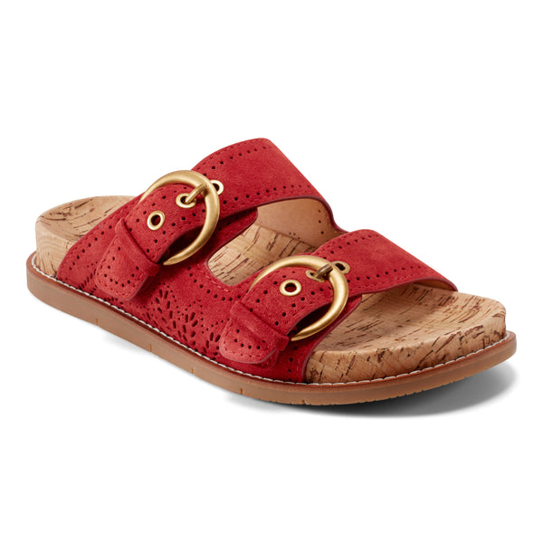 Earth Shoes Francii Round Toe Casual Slip-on Flat Sandals Red
