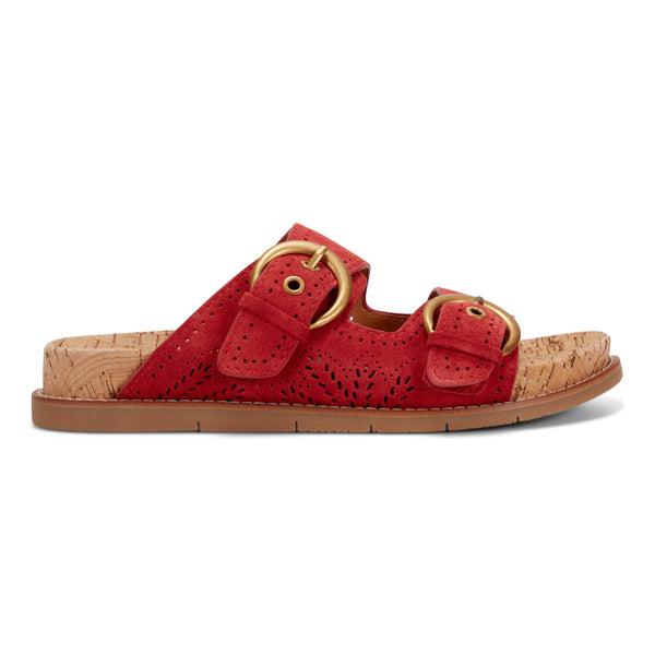 earth shoes Francii Round Toe Casual Slip-on Flat Sandals Red