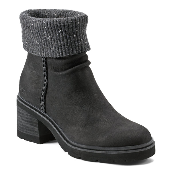 Earth Shoes Gresa Waterproof Block Heel Round Toe Casual Booties Black