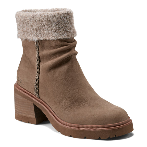 Earth Shoes Gresa Waterproof Block Heel Round Toe Casual Booties Taupe