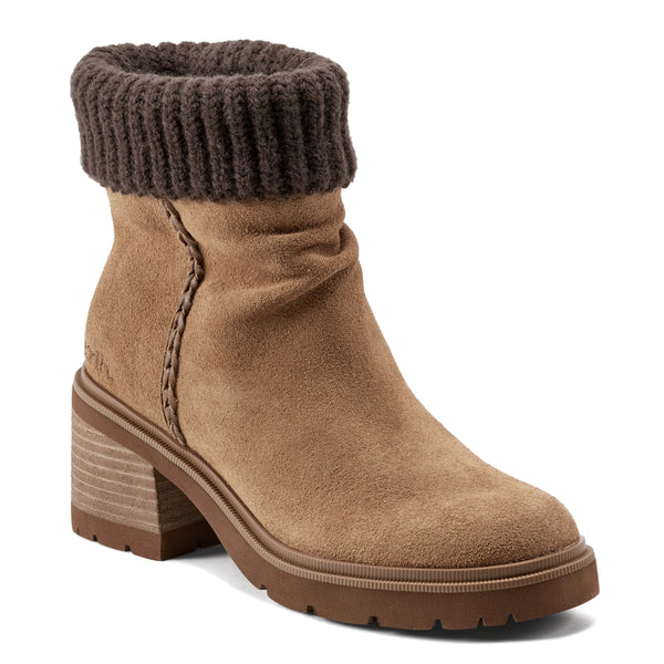 Earth Shoes Gresa Waterproof Block Heel Round Toe Casual Booties Medium Natural