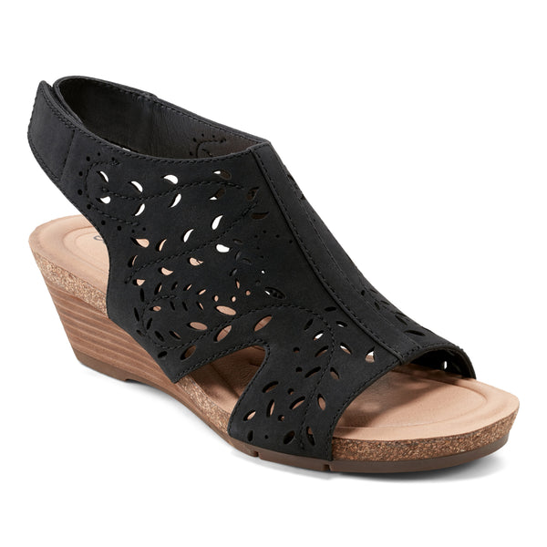 Earth Shoes Halin Round Toe Casual Slingback Wedge Sandals Black