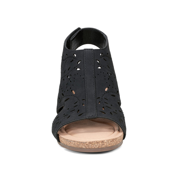 Earth Shoes Halin Round Toe Casual Slingback Wedge Sandals Black