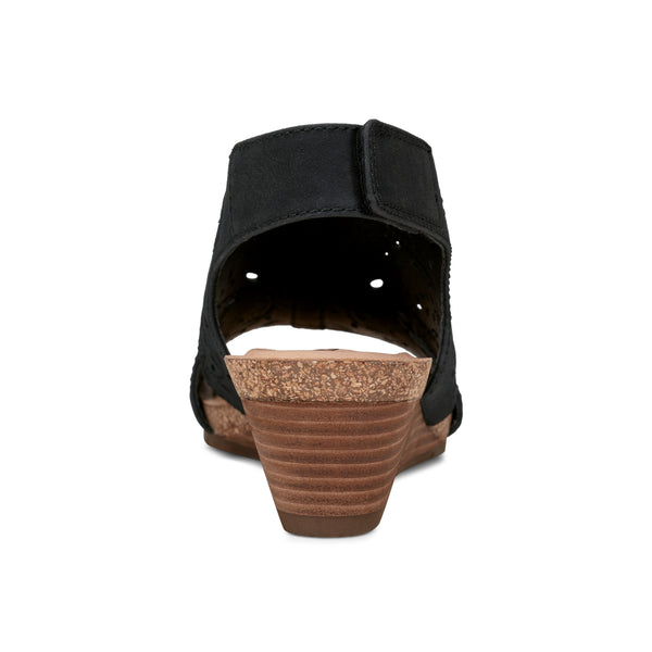 Earth Shoes Halin Round Toe Casual Slingback Wedge Sandals Black