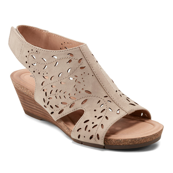 Earth Shoes Halin Round Toe Casual Slingback Wedge Sandals Light Natural