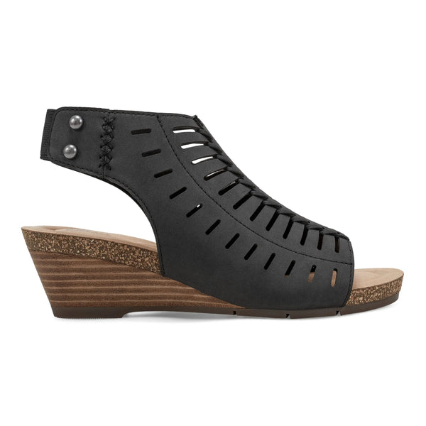 earth shoes Hana Round Toe Laser Cut Dress Sandals Black