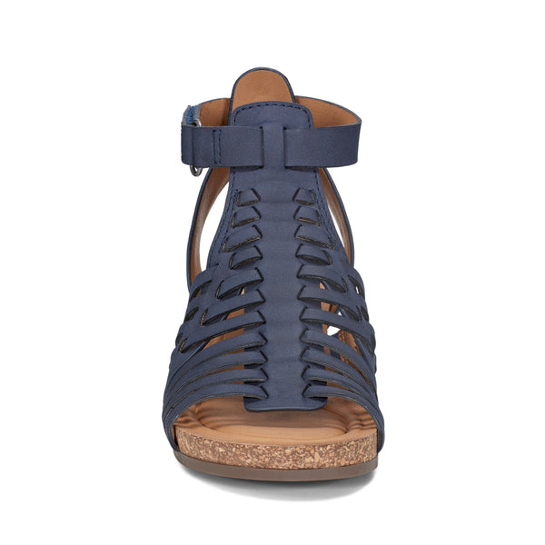 Earth Shoes Hattie Round Toe Strappy Wedge Sandals Dark Blue