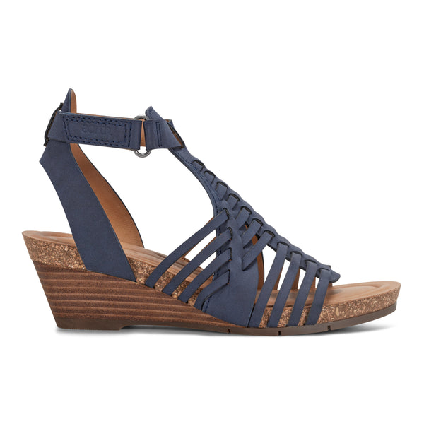 earth shoes Hattie Round Toe Strappy Wedge Sandals Dark Blue