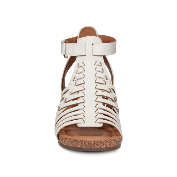 Earth Shoes Hattie Round Toe Strappy Wedge Sandals Ivory