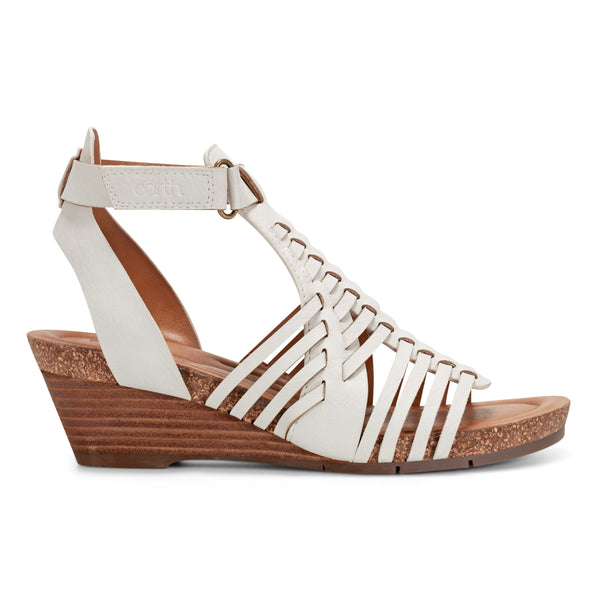 earth shoes Hattie Round Toe Strappy Wedge Sandals Ivory
