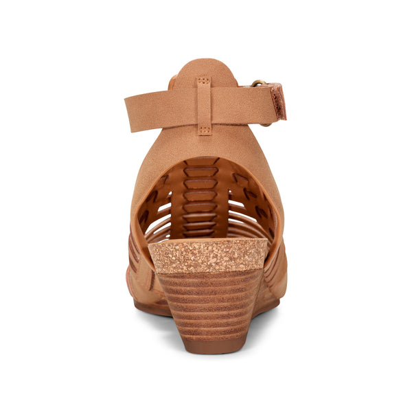 Earth Shoes Hattie Round Toe Strappy Wedge Sandals Medium Brown