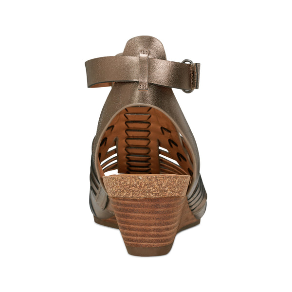 Earth Shoes Hattie Round Toe Strappy Wedge Sandals Pewter