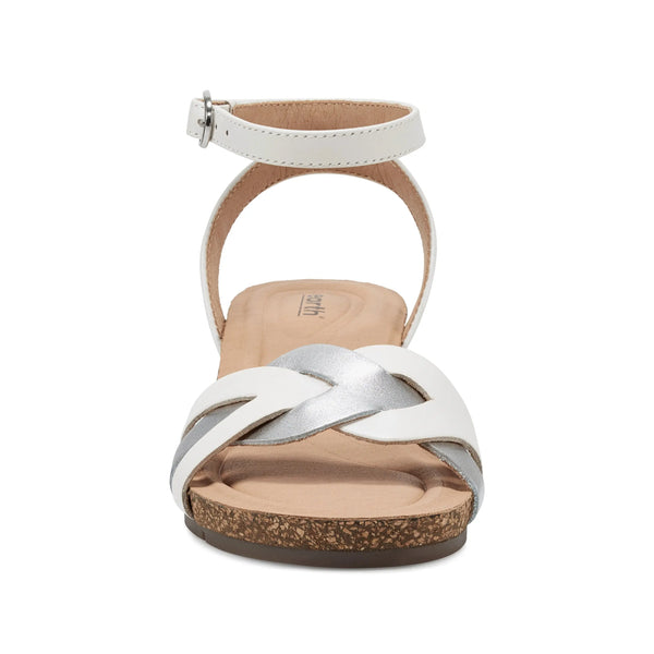 Earth Shoes Herly Woven Strappy Stacked Heel Dress Sandals White