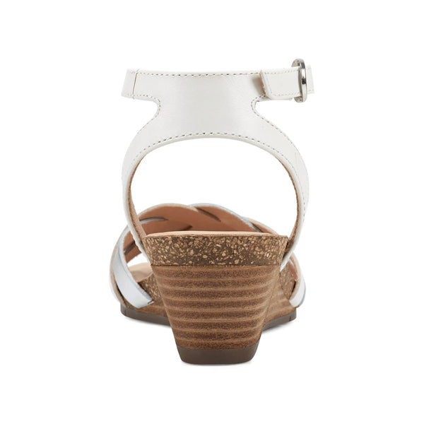 Earth Shoes Herly Woven Strappy Stacked Heel Dress Sandals White