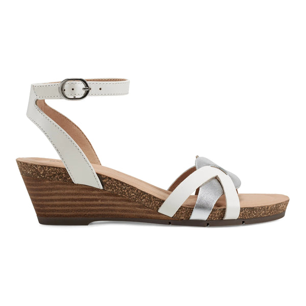 earth shoes Herly Woven Strappy Stacked Heel Dress Sandals White