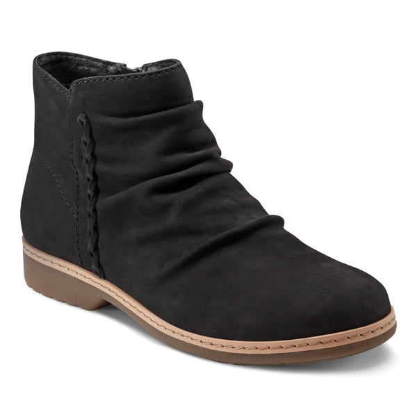 Earth Shoes Hilaree Water Repellent Round Toe Ruched Casual Booties Black