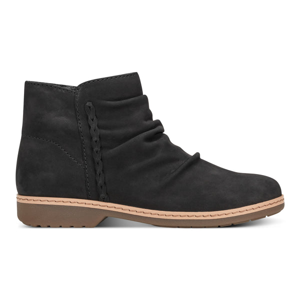 earth shoes Hilaree Water Repellent Round Toe Ruched Casual Booties Black