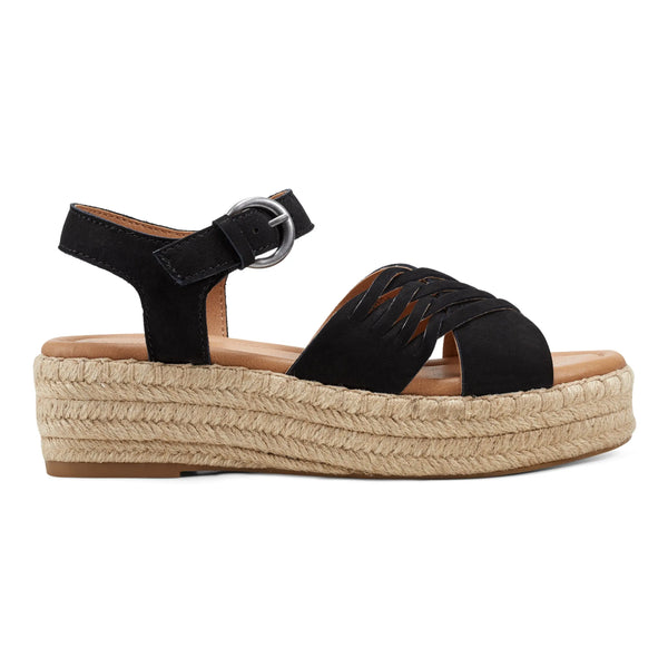 earth shoes Hilda Open-toe Casual Platform Espadrilles Black