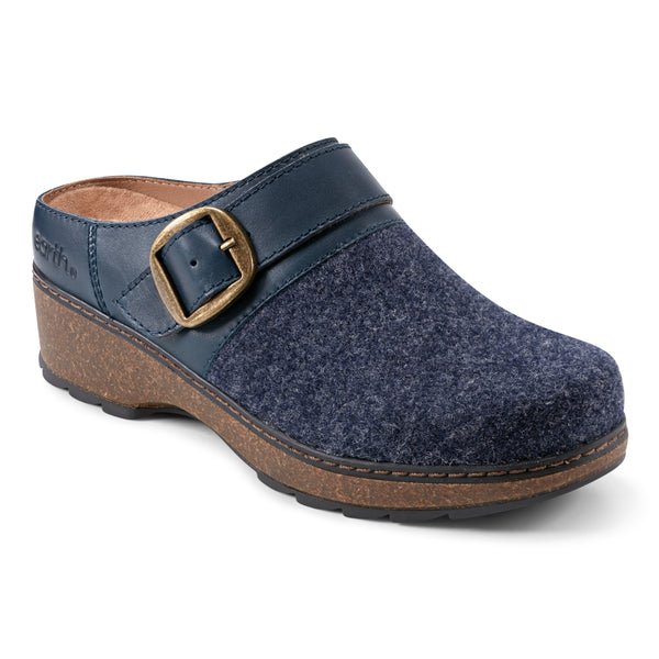 Earth Shoes Kulla Slip-on Round Toe Casual Clogs Blue Wool