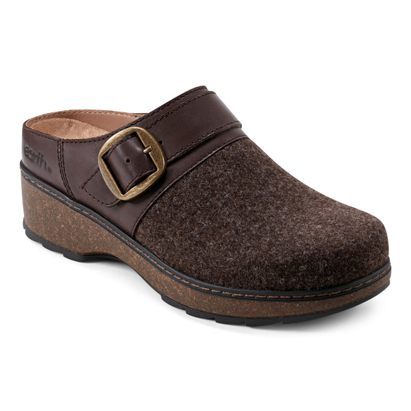 Earth Shoes Kulla Slip-on Round Toe Casual Clogs Brown Wool