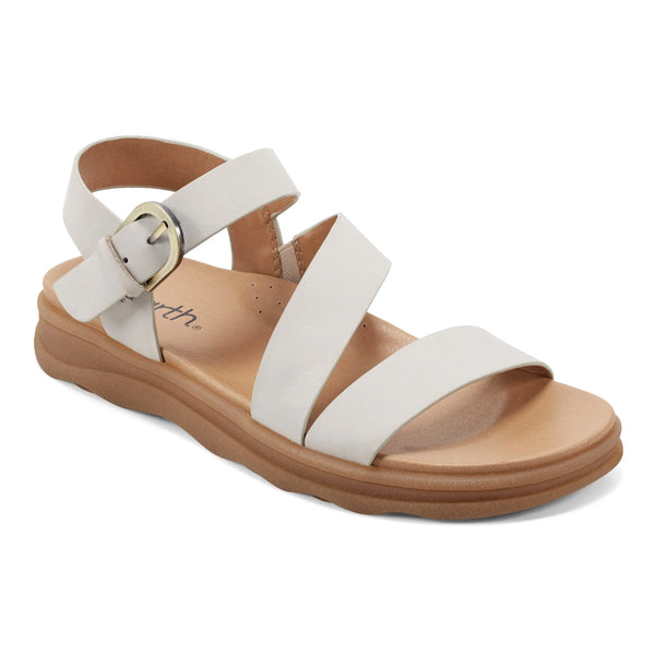 Earth Shoes Lainey Casual Strappy Round Toe Flat Sandals Ivory