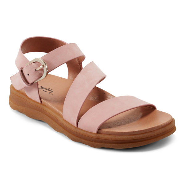 Earth Shoes Lainey Casual Strappy Round Toe Flat Sandals Light Pink
