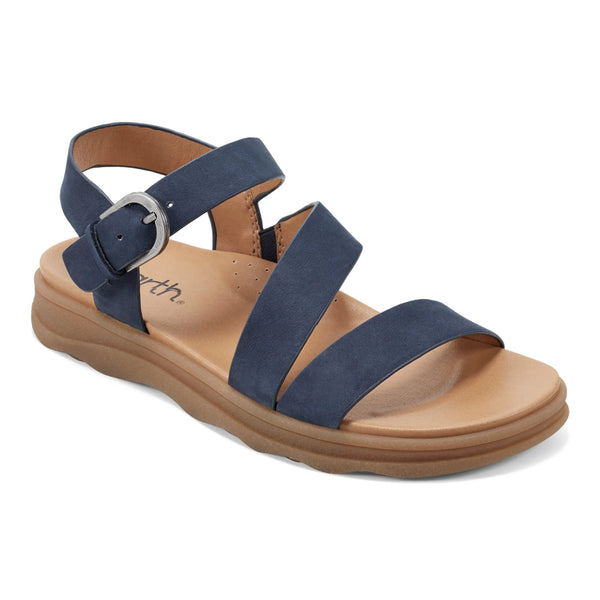 Earth Shoes Lainey Casual Strappy Round Toe Flat Sandals Medium Blue