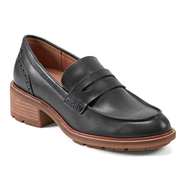Earth Shoes Lindy Almond Toe Casual Slip-on Penny Loafers Black