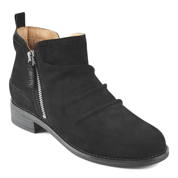 Earth Shoes Nadya Round Toe Ruched Casual Booties Black Suede