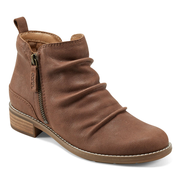 Earth Shoes Nadya Round Toe Ruched Casual Booties Dark Natural