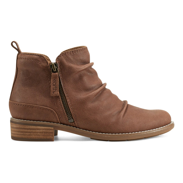 earth shoes Nadya Round Toe Ruched Casual Booties Dark Natural