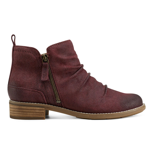 earth shoes Nadya Round Toe Ruched Casual Booties Dark Red