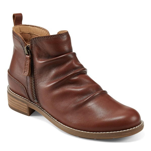 Earth Shoes Nadya Round Toe Ruched Casual Booties Medium Brown