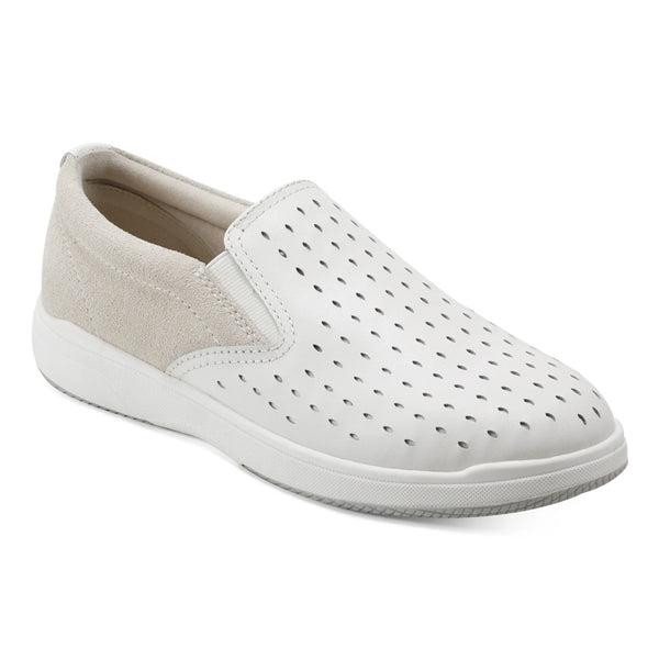 Earth Shoes Nel Laser Cut Round Toe Casual Slip-on Sneakers White