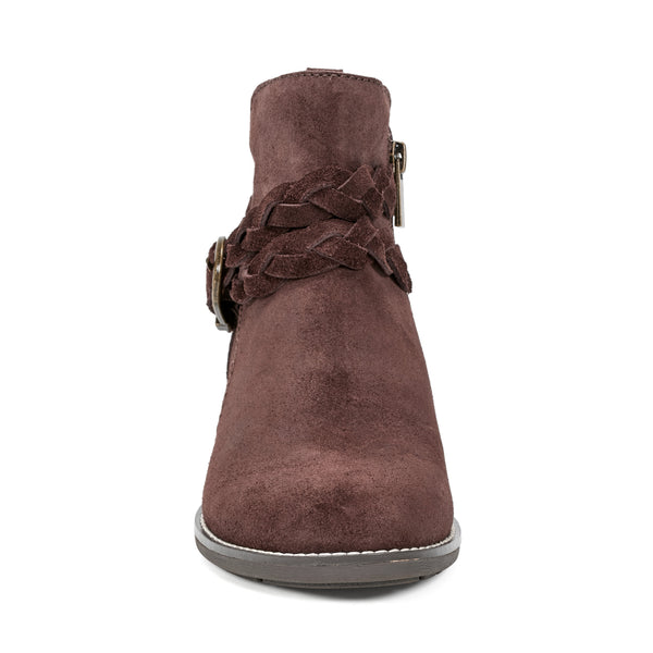 Earth Shoes Nicole Round Toe Stacked Heel Casual Booties Chocolate Suede