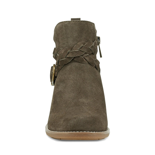 Earth Shoes Nicole Round Toe Stacked Heel Casual Booties Dark Green