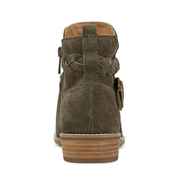 Earth Shoes Nicole Round Toe Stacked Heel Casual Booties Dark Green