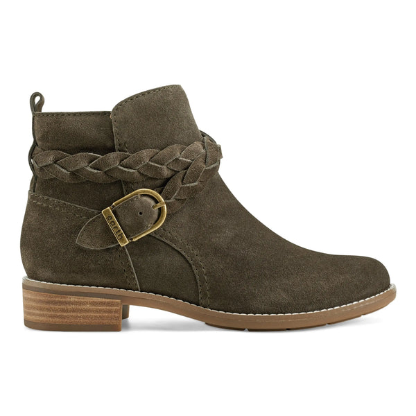 earth shoes Nicole Round Toe Stacked Heel Casual Booties Dark Green