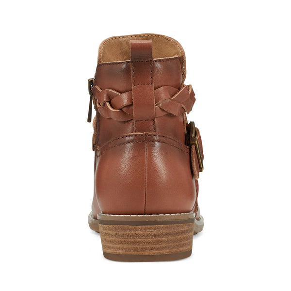 Earth Shoes Nicole Round Toe Stacked Heel Casual Booties Medium Brown