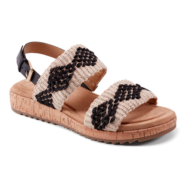 Earth Shoes Patricia Open Toe Slingback Casual Sandals Natural/Black