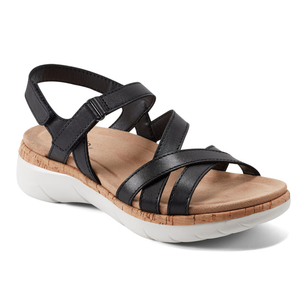 Earth Shoes Rosie Open Toe Strappy Flat Casual Sandals Black