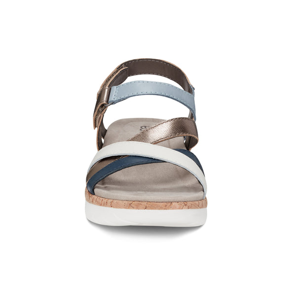 Earth Shoes Rosie Open Toe Strappy Flat Casual Sandals Blue/Gold Multi