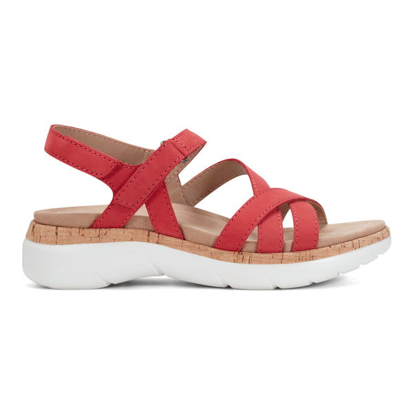 earth shoes Rosie Open Toe Strappy Flat Casual Sandals Medium Red
