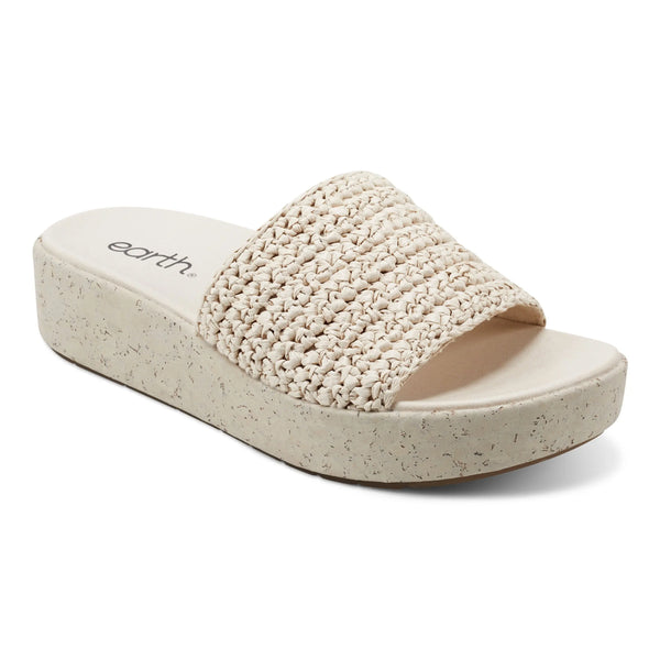 Earth Shoes Sachan Casual Slip-on Wedge Platform Sandals Ivory